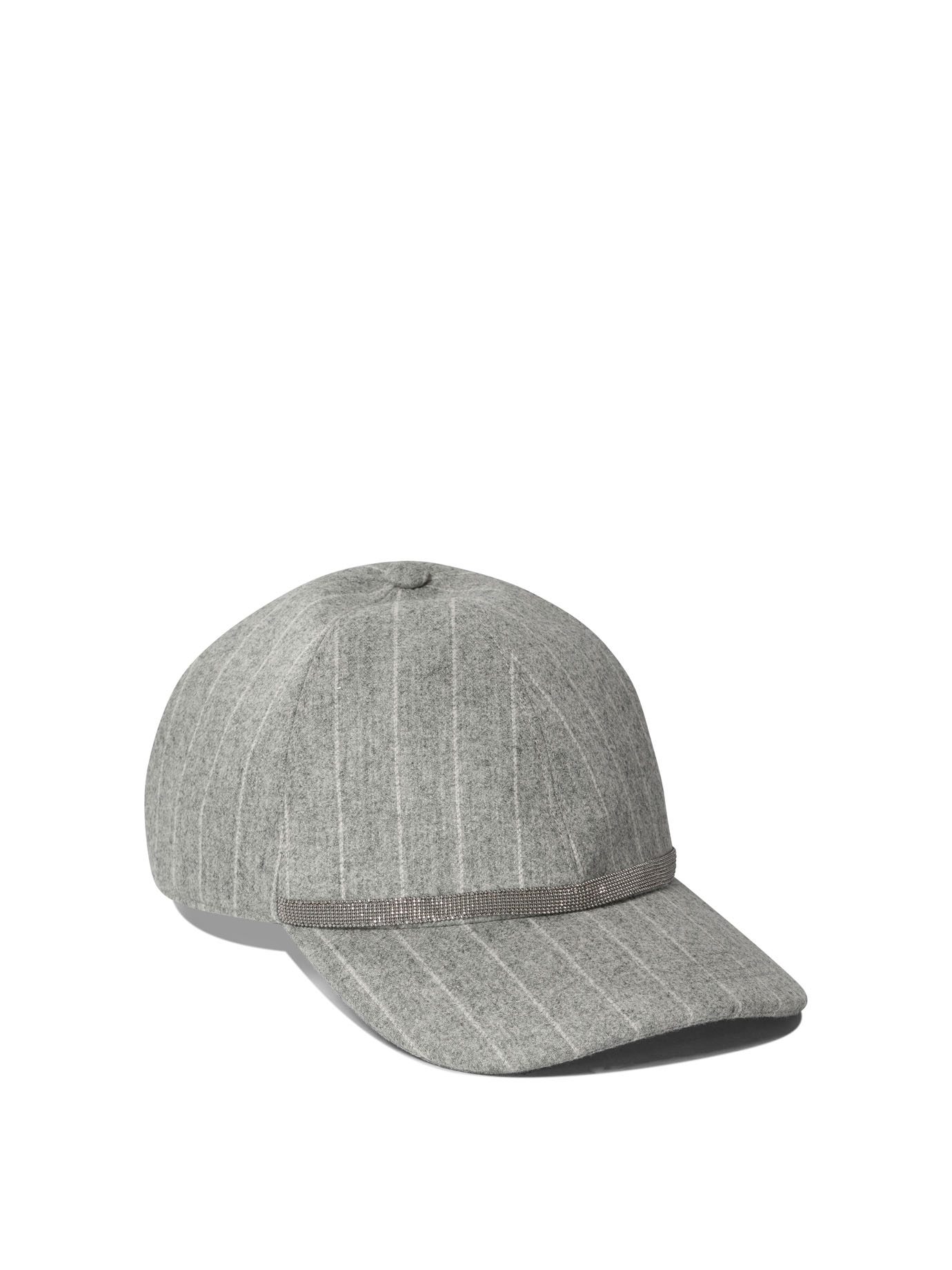 BRUNELLO CUCINELLI Grey Chalkstripe flannel cap with shiny band